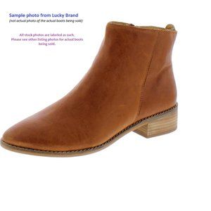 Lucky Brand Lenree Leather Bootie Ankle Boot Whisky Brown- Block Heel, Pointed